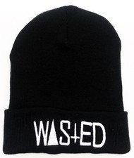 WASTED BEANIE HAT (BLACK WITH WHITE LOGO) Free Shipping USA