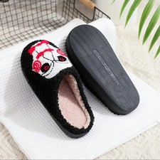 Horror Skull Chainsaw Slippers – Plush Embroidered Thick-Soled Cotton Wool Home
