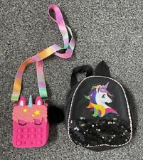 2 Girls Unicorn Bags Bundle Black Backpack With Lights & Pink Pop It Cross Body