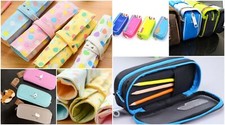 Cute Pencilcase Simple Pencil Case Canvas Student Roll Up Brush Bag Pouch Box UK