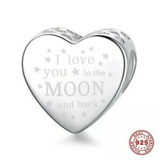 💖 I Love You To The Moon & Back Charm Genuine 925 Sterling Silver Valentines 