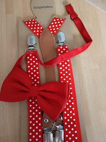 Red braces and dicky bow - and, tie