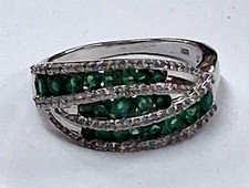 Silver Cocktail Ring with Clear and Green Stones / Size V / 5.8 g / Multi Stones