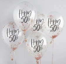 Happy 50th Rose Gold Confetti Latex Party Balloons. 50th Birthday Decorations