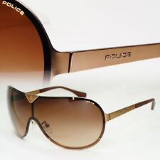 Authentic POLICE Mens Sunglasses Designer Brown Gold Shield Ski S8827 COL 08L7