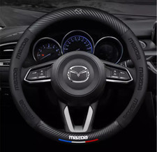 15" PU Leather+Carbon fiber Steering Wheel Cover For 1967-2024 Mazda All models