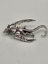 Silver tone gothic dragon brooch