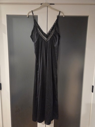 Vtg black lace maxi slip - lace,