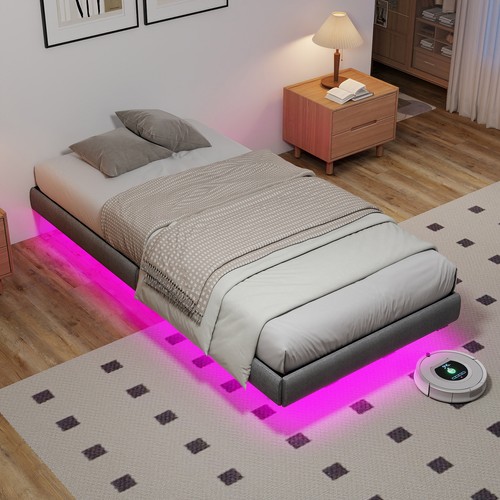 Grey floating single bed - grey, frame