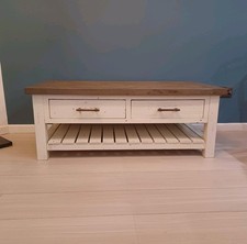 Solid Reclaimed Pine Coffee Table 2 Drawer Driftwood Finish