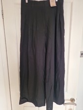 New Tu Black Wide Leg Linen Blend Ladies Trousers Size 12r