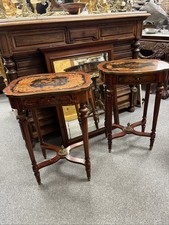 Pair of French Marquetry Bedside Lamp Tables with Bronze Detail 19th Century