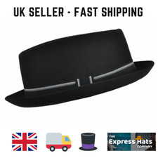 Fidra Black light weight Unisex Pork Pie Hat with grey stripe FAST DELIVERY ??