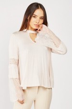 Keyhole Lace Insert Cream Top - Size 14-16 - Xhilarartion 55