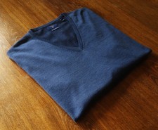 GANT size L V-Neck Fine Merino Wool Men's Sweaters Dusty Blue NEW