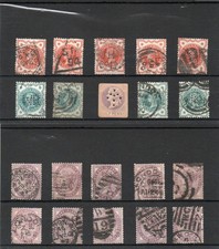 GB Stamps. Q.V. 1/2d x10 &1d Lilac x10. Perfins inc arrow on Stationary cut out