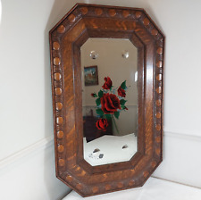 Victorian Gypsy Mirror Reverse Painted Rose Bevelled Glass Octagonal Oak Frame