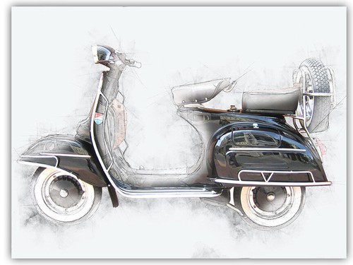 Vespa scooter sketch poster - scooter,