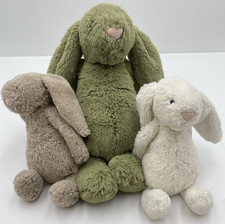 3 x Jellycat Bashful Bunnies 12 inch Green, 8 inch Beige, 7 inch Cream       H16
