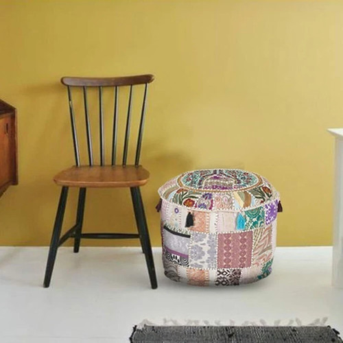 Indian vintage patchwork pouf - vintage,