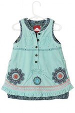 Oilily Toddler Girls Dress 86 (18–24M) Aqua Embroidered Jumper Paisley Lined Vin