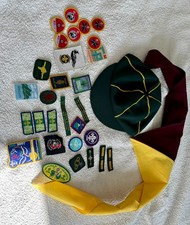 vintage cub scout uniform including cap, scarf and badges 
