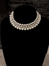 Asian/Indian silver diamond stones necklace set with earrings and tika