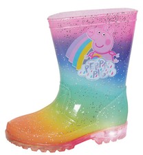 Peppa Pig Light Up Rainbow Wellington Boots Kids Flashing Wellies Girls Boots 