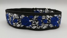 Blue Silver Roses House Dog Collar 1.5" Greyhound Lurcher Pod Saluki Whippet