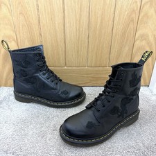 Dr Martens 1460 Vonda Mono Black Leather Floral Rose Print Ankle Boots Size UK 6