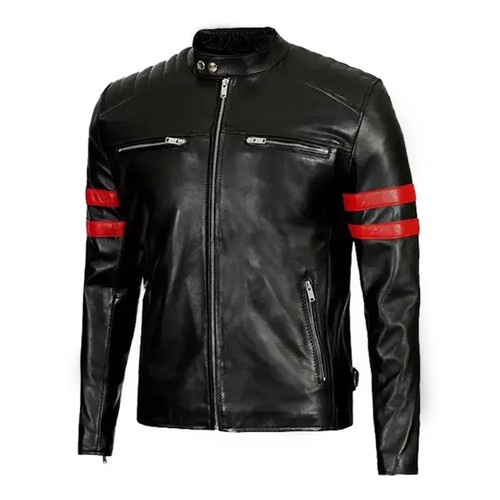 New mens black biker leather - black,