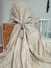 Huge Pair Vintage heavy Gold Woven damask french pleat  curtains 174" x 86"