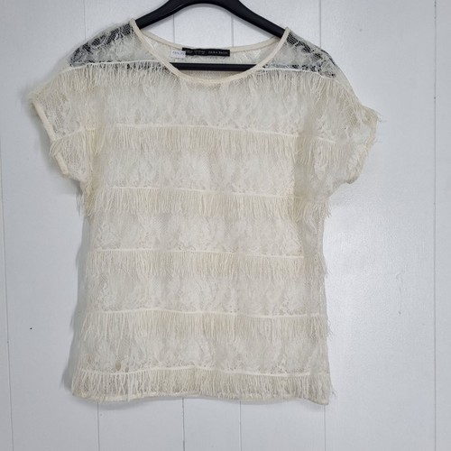 Zara basic cream lace fringe - zara,