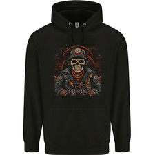 A Biker Skull Motorbike Motorcycle Chopper Mens 80% Cotton Hoodie