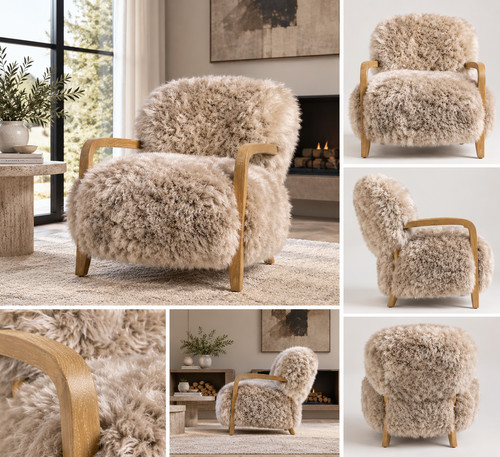 Taupe armchair real - real, sheepskin