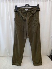 ❤️ Topshop Khaki Green Belted Trousers With Turn Ups Size 10 Vgc