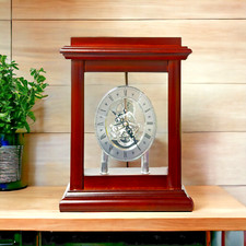 Widdop Mantel Clock Mahogany Wood Oval Dial Skeleton Movement Roman Dial   W2602