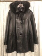 Womens Quilted Parka Genuine Nappa Leather Coat Padded Fur Hood Jacket 14 / 16