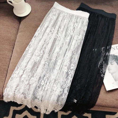Women sheer lace skirt - sheer,