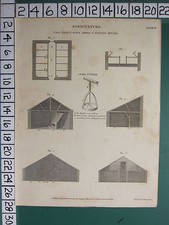 1808 DATED ANTIQUE PRINT ~ AGRICULTURE ~ CALF PENS CATTLE SHEDS FEEDING HOUSES