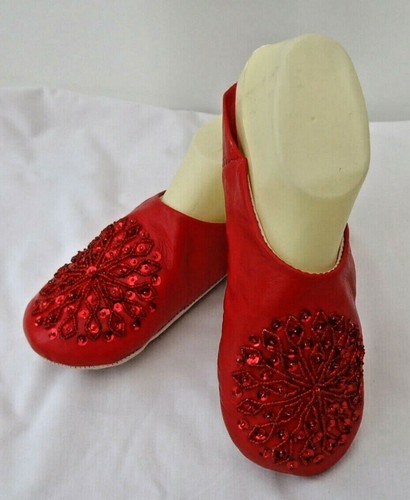 Moroccan red leather sequined - *red,