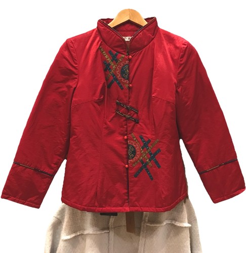 Red satin mandarin collar - satin,