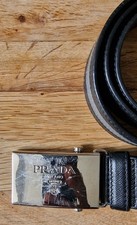 Genuine Prada Logo Metal Silver Buckle  Leather Belt 