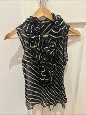 Anne Fontaine Women’s Black Silk Sleeveless Ruffle Cladie Shirt Size 36