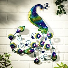 Hanging Peacock Ornament Colourful Home Garden Wall Art Sculpture Decoration