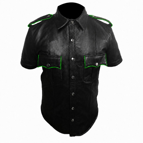 Men black leather shirt - men’s,