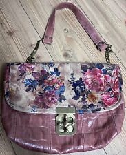 ETUI LONDON Pink Floral Croc Textured Genuine Leather Large Shoulder Bag