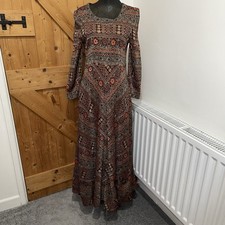 Vintage Long 70s Dress Disco Glitter  Bell Sleeve Festival Fit & Flare Sz 10-12