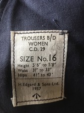 Original Civil Defence C.D.29 Women's Battledress Trousers dated 1957 Size 16
