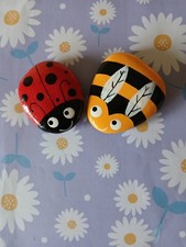 Hand Painted Pebble/stones.Bee and ladybird